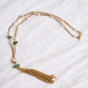 Park Lane Vintage Tassel Necklace Pearl Jade Gold Tone Statement Necklace